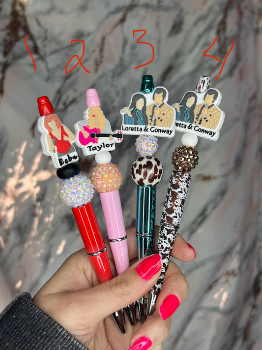 Music, Country and Comedy beaded pens (plastic)